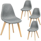 Ensemble de salle à manger 5 pièces en verre trempé rond et tissu gris pour 4 personnes
