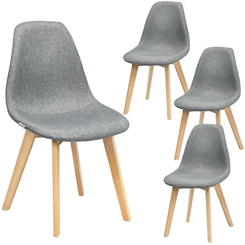 Ensemble de salle à manger 5 pièces en verre trempé rond et tissu gris pour 4 personnes