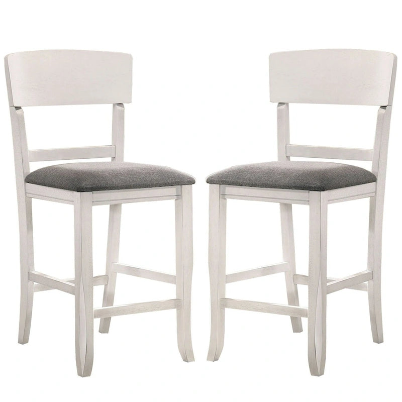 Chaise de comptoir blanche et grise, dossier incurvé, lot de 2