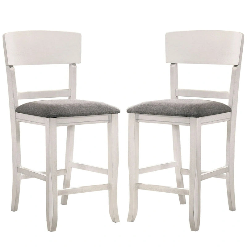 Chaise de comptoir blanche et grise, dossier incurvé, lot de 2