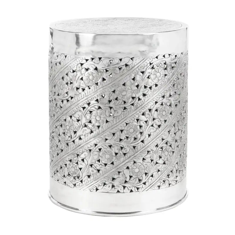 Table d'appoint ronde argentée pour 1 personne, cadre en métal, 38 cm (l) x 38 cm (P) x 48 cm (H)