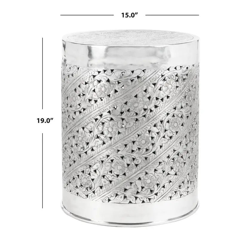 Table d'appoint ronde argentée pour 1 personne, cadre en métal, 38 cm (l) x 38 cm (P) x 48 cm (H)