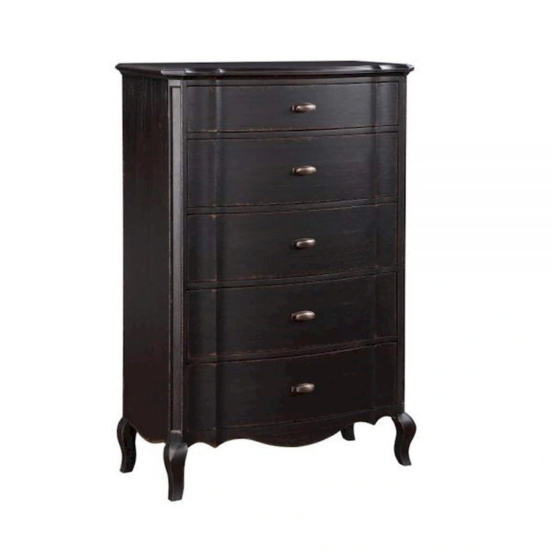 Commode haute noire à 5 tiroirs avec pieds galbés, Utilisateur unique