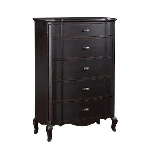 Commode haute noire à 5 tiroirs avec pieds galbés, Utilisateur unique