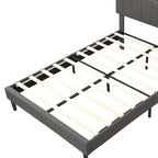 Lit plateforme en lin rembourré beige/marron avec tête de lit de rangement et station de charge, Queen/Full, pour 2