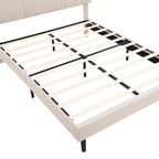Lit plateforme en lin rembourré beige/marron avec tête de lit de rangement et station de charge, Queen/Full, pour 2