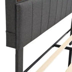 Lit plateforme en lin rembourré beige/marron avec tête de lit de rangement et station de charge, Queen/Full, pour 2
