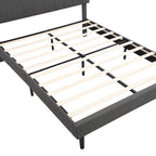 Lit plateforme en lin rembourré beige/marron avec tête de lit de rangement et station de charge, Queen/Full, pour 2