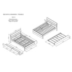 Cadre de lit double avec lit gigogne simple et 2 tiroirs, finition blanc délavé/chêne clair, couchage 2 personnes