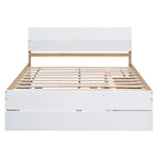 Cadre de lit double avec lit gigogne simple et 2 tiroirs, finition blanc délavé/chêne clair, couchage 2 personnes