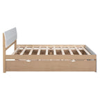 Cadre de lit double avec lit gigogne simple et 2 tiroirs, finition blanc délavé/chêne clair, couchage 2 personnes