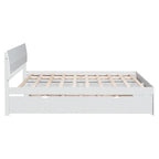 Cadre de lit double avec lit gigogne simple et 2 tiroirs, finition blanc délavé/chêne clair, couchage 2 personnes