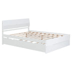 Cadre de lit double avec lit gigogne simple et 2 tiroirs, finition blanc délavé/chêne clair, couchage 2 personnes