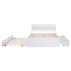 Cadre de lit double avec lit gigogne simple et 2 tiroirs, finition blanc délavé/chêne clair, couchage 2 personnes