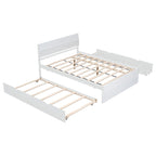 Cadre de lit double avec lit gigogne simple et 2 tiroirs, finition blanc délavé/chêne clair, couchage 2 personnes