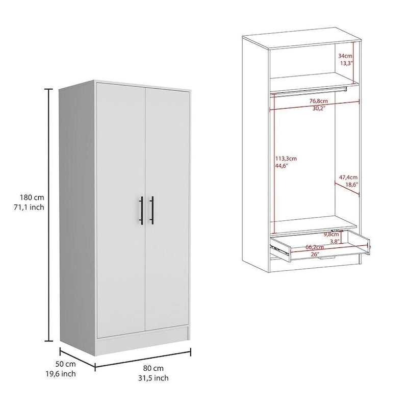 Ensemble de chambre à coucher armoire blanche 2 portes et commode 6 tiroirs