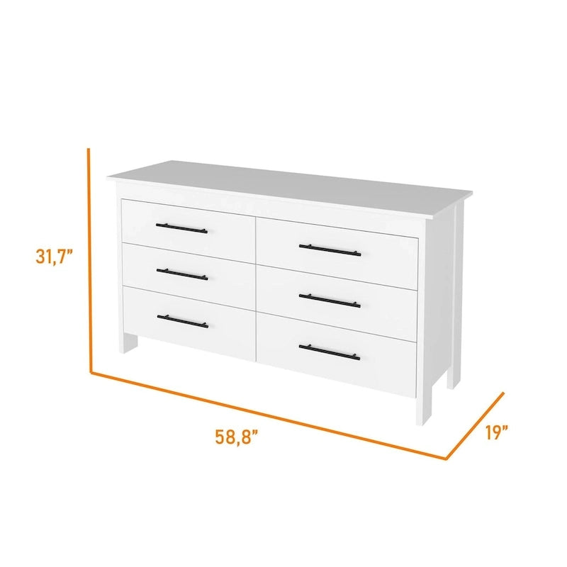 Ensemble de chambre à coucher armoire blanche 2 portes et commode 6 tiroirs