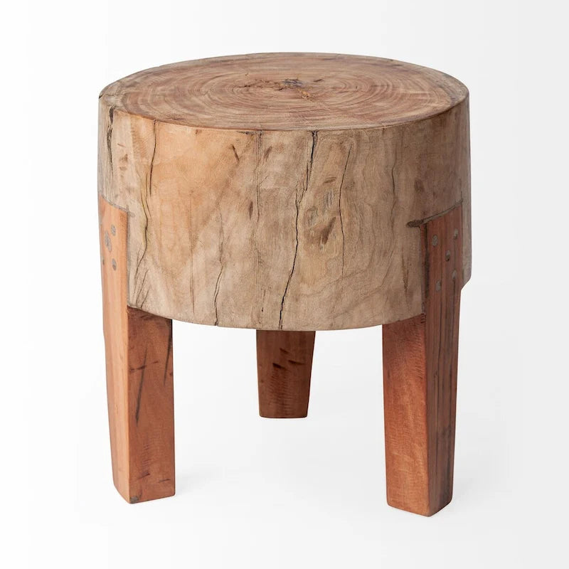 Tabouret rond en bois naturel brun, 4 pieds, 1 personne