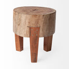 Tabouret rond en bois naturel brun, 4 pieds, 1 personne