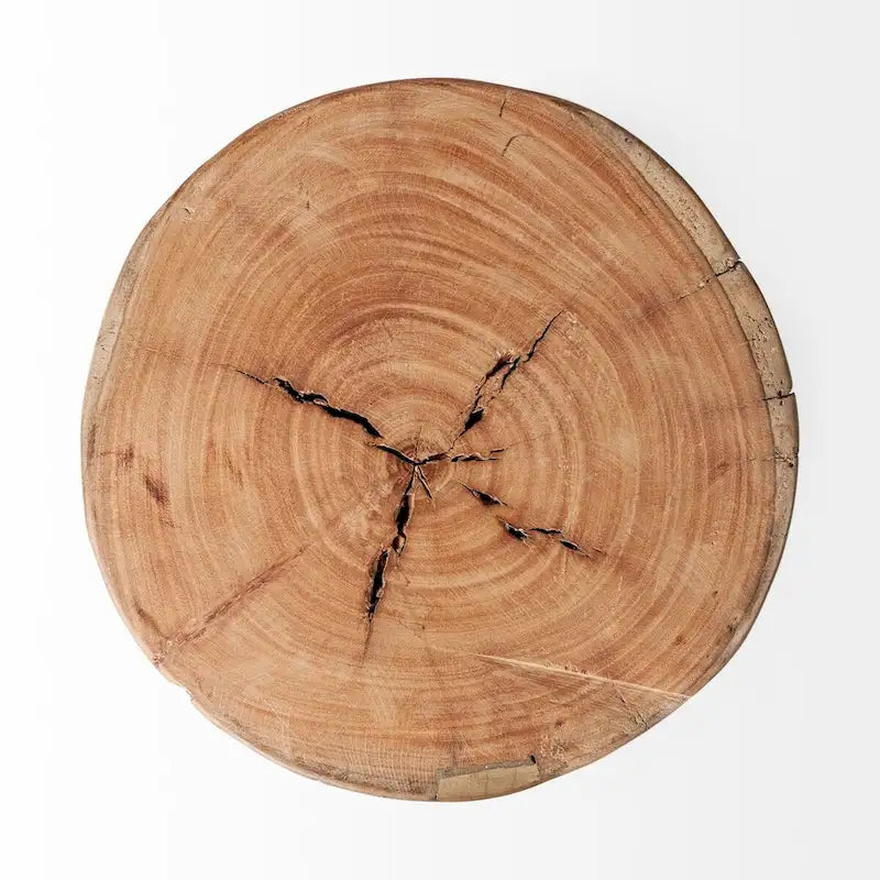 Tabouret rond en bois naturel brun, 4 pieds, 1 personne