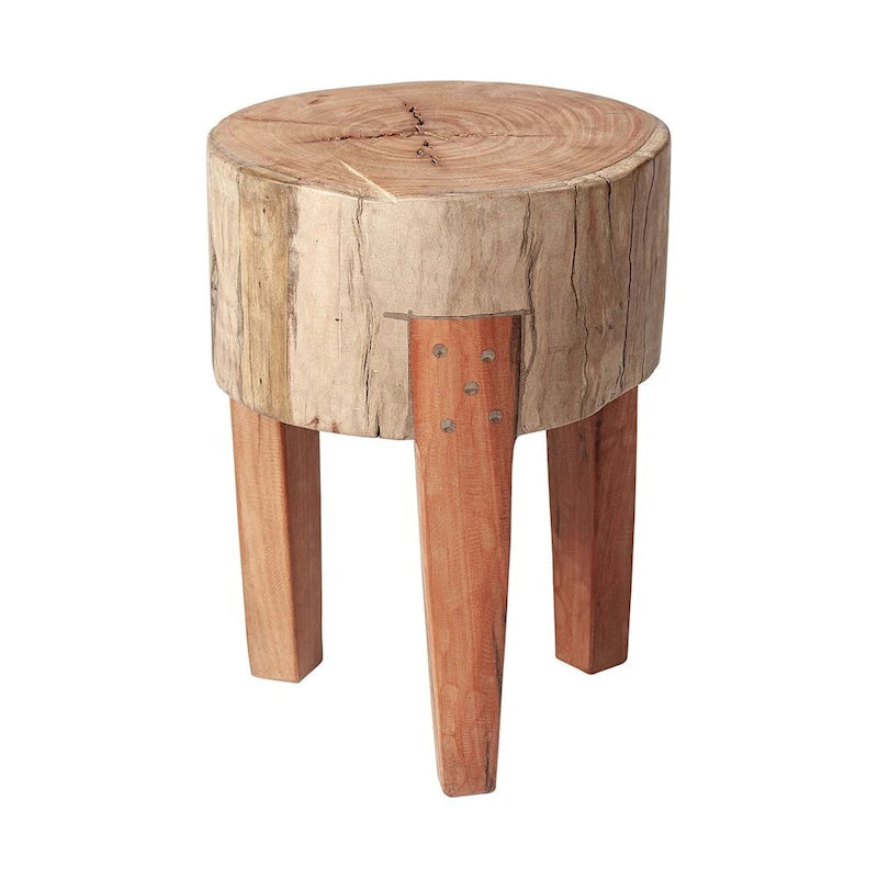 Tabouret rond en bois naturel brun, 4 pieds, 1 personne