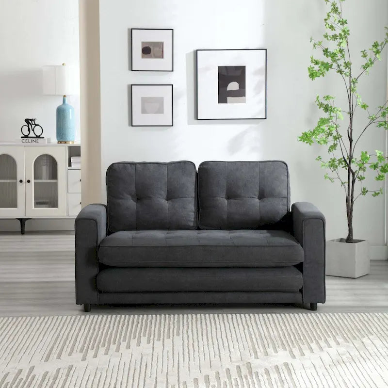 Canapé-lit convertible 3 plis 2 places Gris clair/Beige/Noir