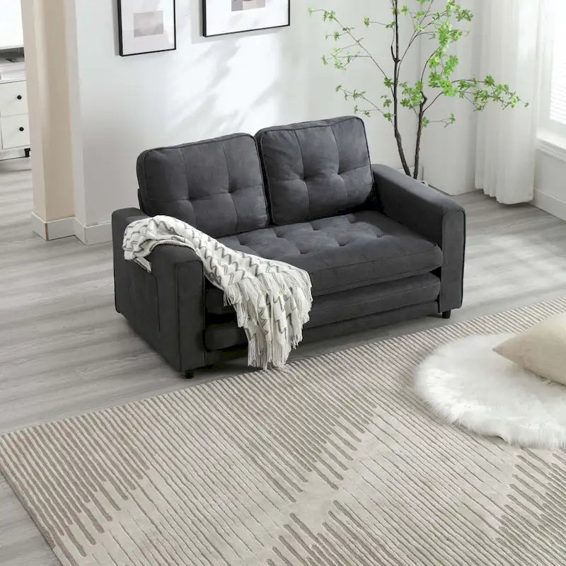 Canapé-lit convertible 3 plis 2 places Gris clair/Beige/Noir