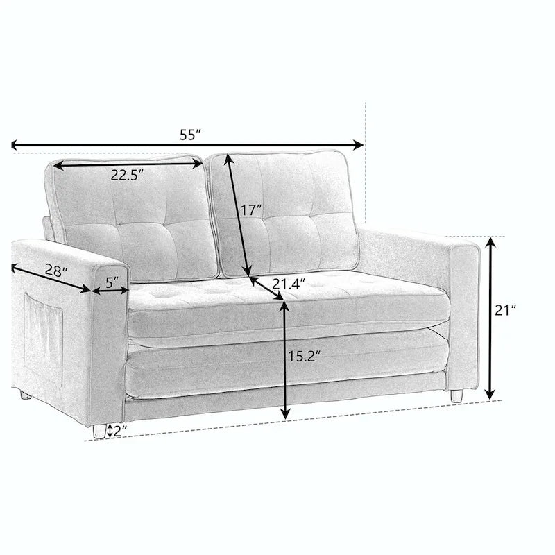 Canapé-lit convertible 3 plis 2 places Gris clair/Beige/Noir