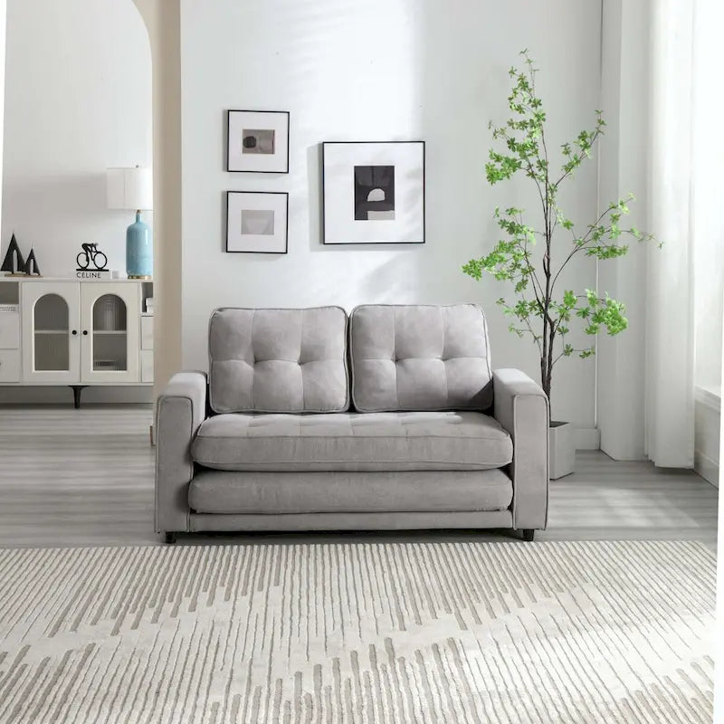 Canapé-lit convertible 3 plis 2 places Gris clair/Beige/Noir