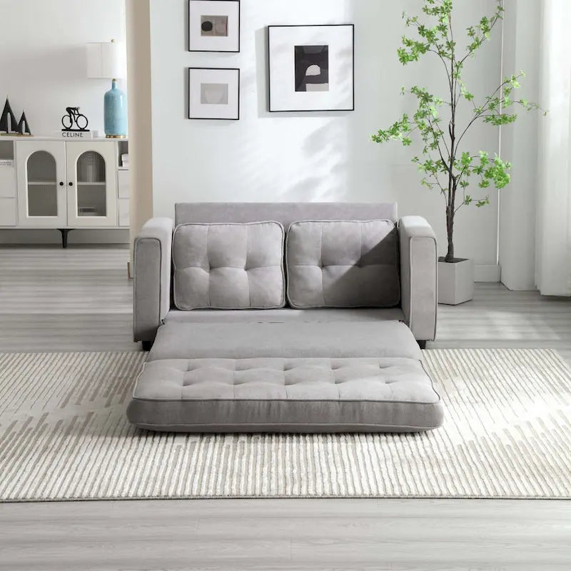 Canapé-lit convertible 3 plis 2 places Gris clair/Beige/Noir