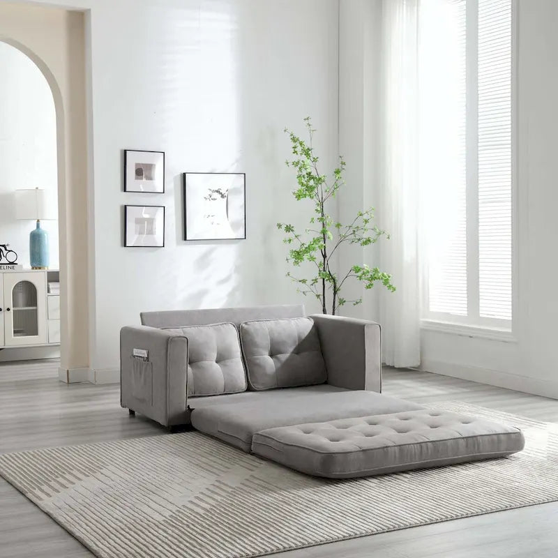 Canapé-lit convertible 3 plis 2 places Gris clair/Beige/Noir