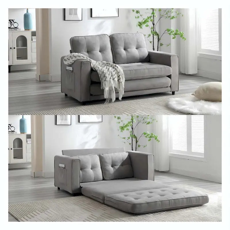 Canapé-lit convertible 3 plis 2 places Gris clair/Beige/Noir