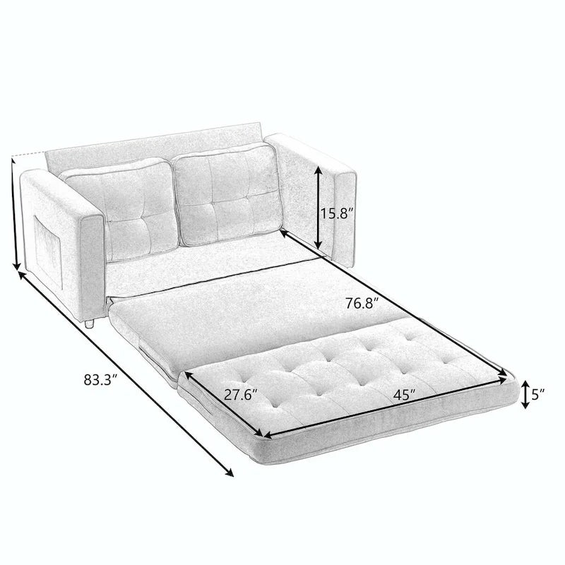 Canapé-lit convertible 3 plis 2 places Gris clair/Beige/Noir