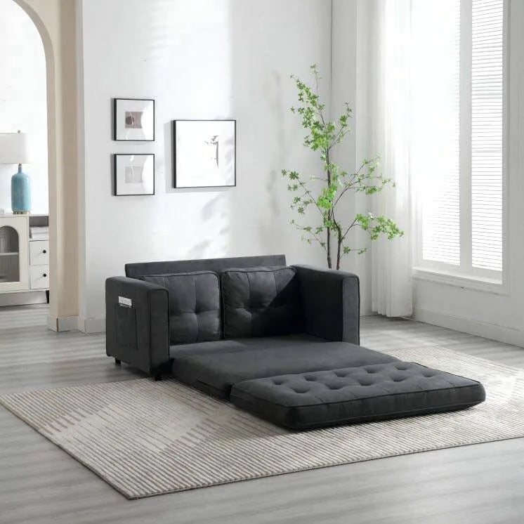 Canapé-lit convertible 3 plis 2 places Gris clair/Beige/Noir