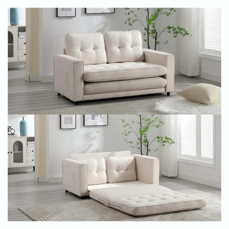 Canapé-lit convertible 3 plis 2 places Gris clair/Beige/Noir