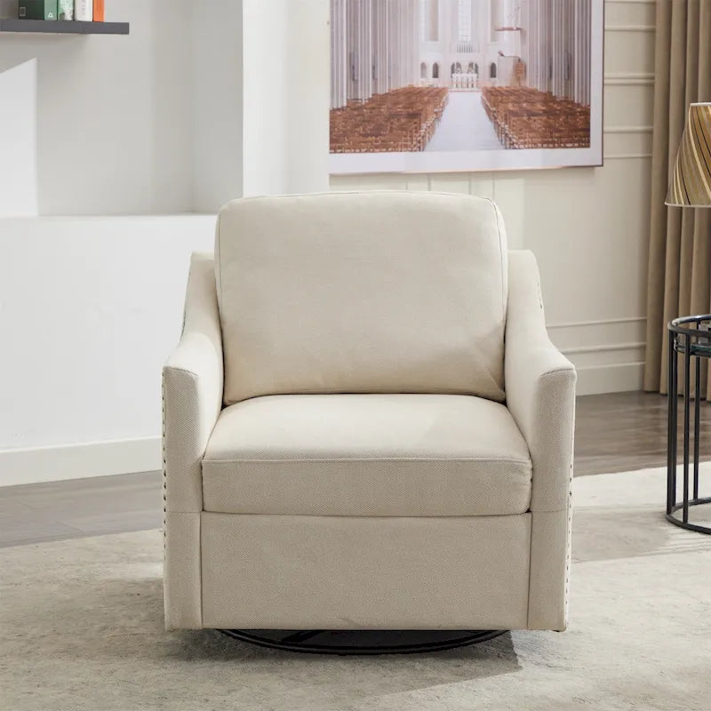 Fauteuil pivotant en tissu gris foncé / blanc crème, rotation à 360°, une place