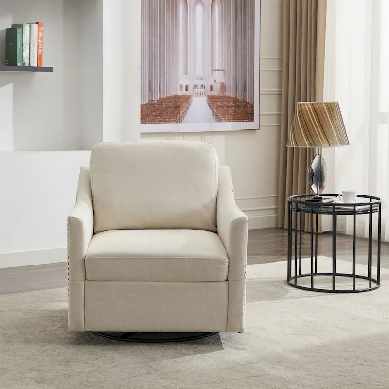Fauteuil pivotant en tissu gris foncé / blanc crème, rotation à 360°, une place