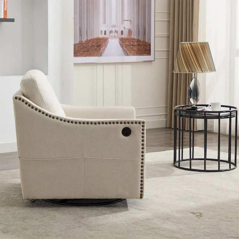 Fauteuil pivotant en tissu gris foncé / blanc crème, rotation à 360°, une place