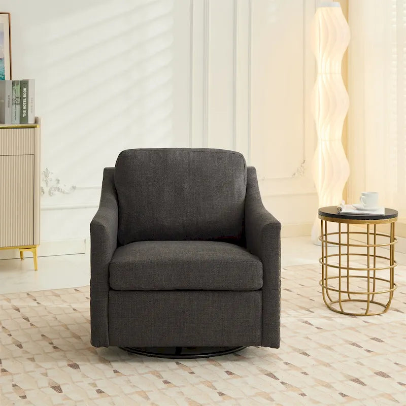Fauteuil pivotant en tissu gris foncé / blanc crème, rotation à 360°, une place