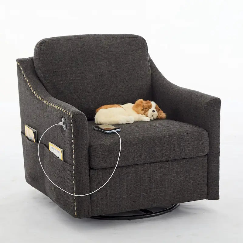 Fauteuil pivotant en tissu gris foncé / blanc crème, rotation à 360°, une place