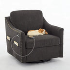 Fauteuil pivotant en tissu gris foncé / blanc crème, rotation à 360°, une place