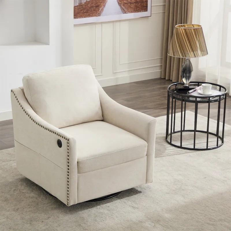 Fauteuil pivotant en tissu gris foncé / blanc crème, rotation à 360°, une place