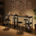 Table de bar / bistrot rétro noire avec 2 tabourets, 2 places assises