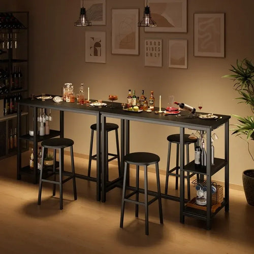 Table de bar / bistrot rétro noire avec 2 tabourets, 2 places assises