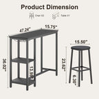 Table de bar / bistrot rétro noire avec 2 tabourets, 2 places assises