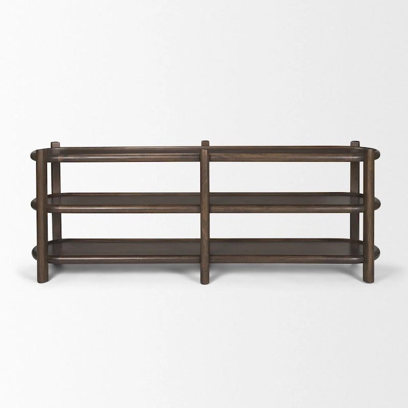 Console ovale en bois marron foncé à 3 étagères