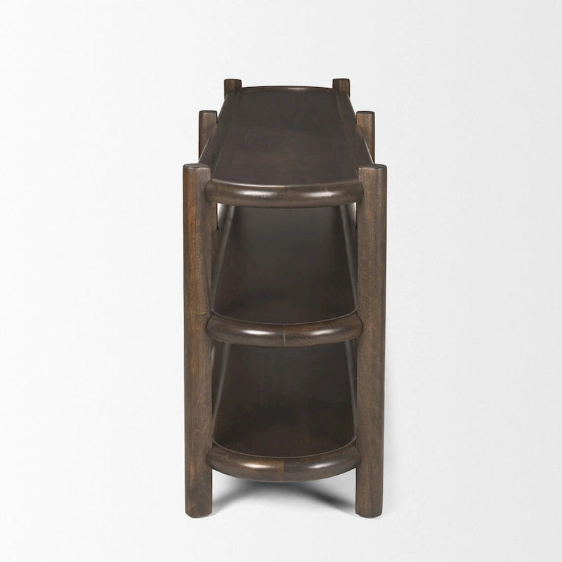 Console ovale en bois marron foncé à 3 étagères