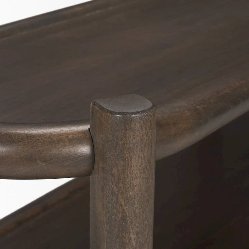 Console ovale en bois marron foncé à 3 étagères