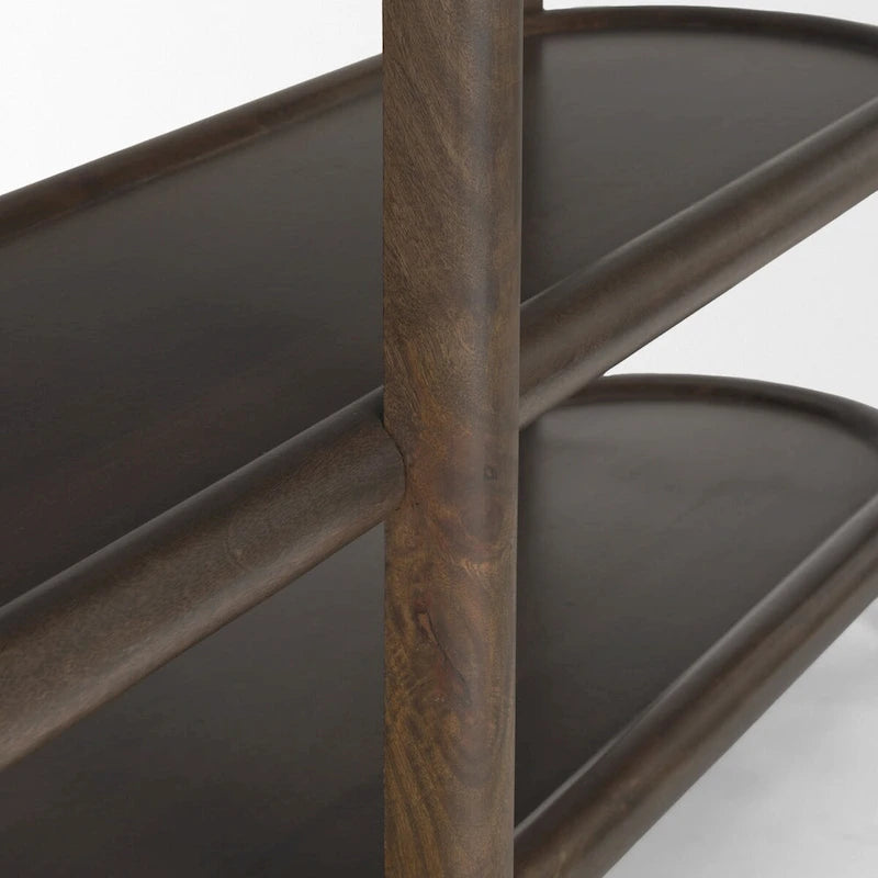Console ovale en bois marron foncé à 3 étagères