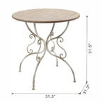 Table d'appoint ronde blanchie avec pieds en métal volutes, 1 personne